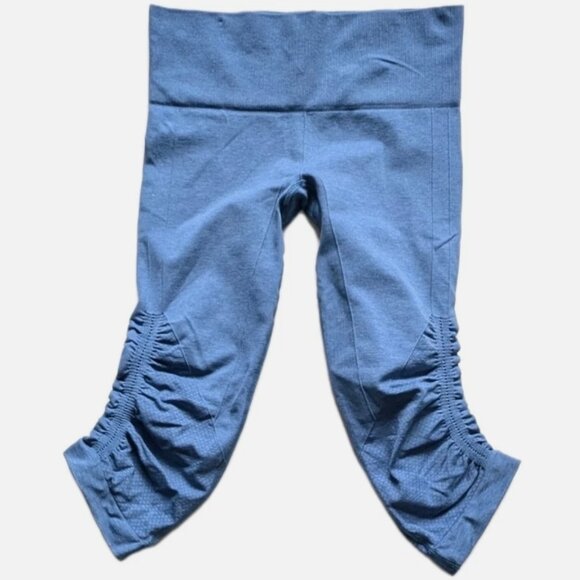 Lululemon In The Flow Crop II Capri Leggings Blue Ruched Yoga Pants Shorts 4 - Picture 1 of 3